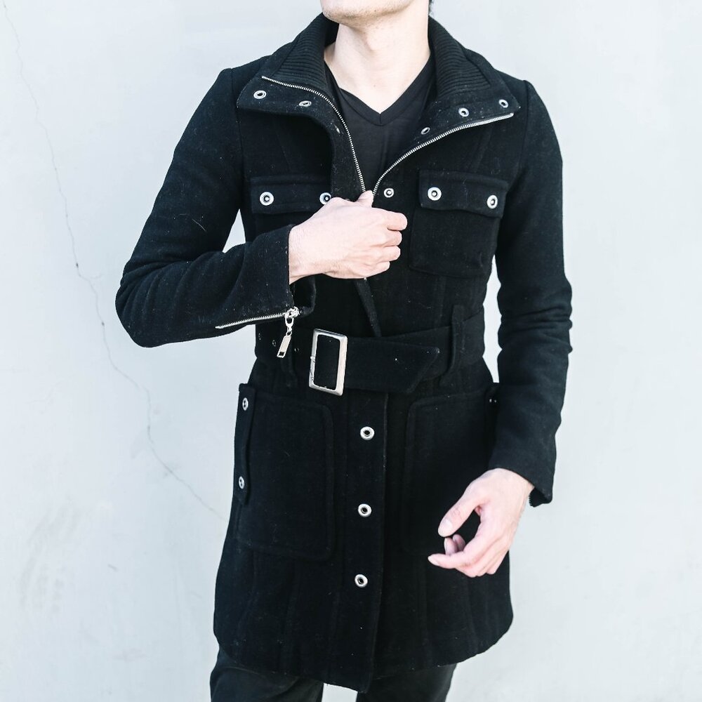 Buffalo David Bitton Black Wool Blend Peacoat Women’s XS | Utility Zip Button